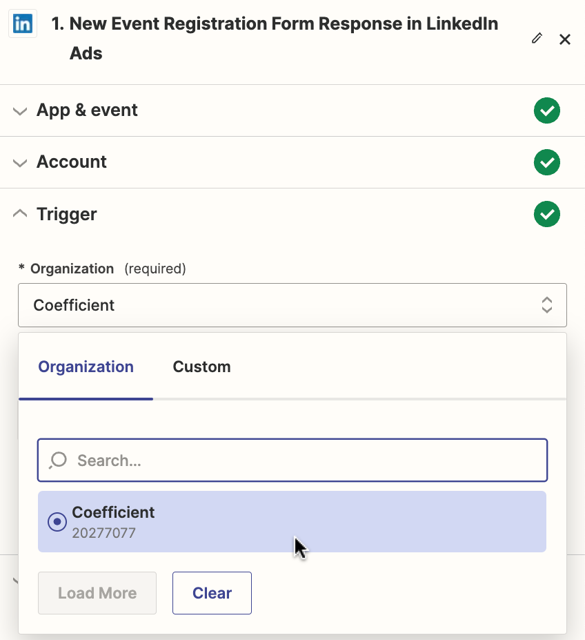 select your Organization from the dropdown