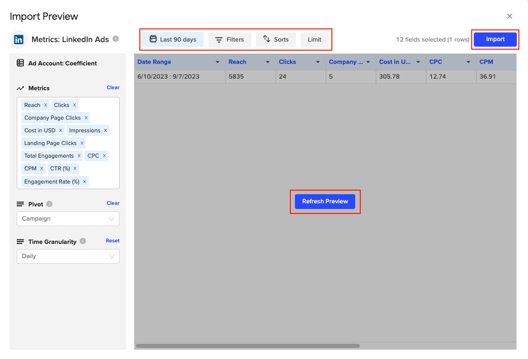 After customizing your fields, click import