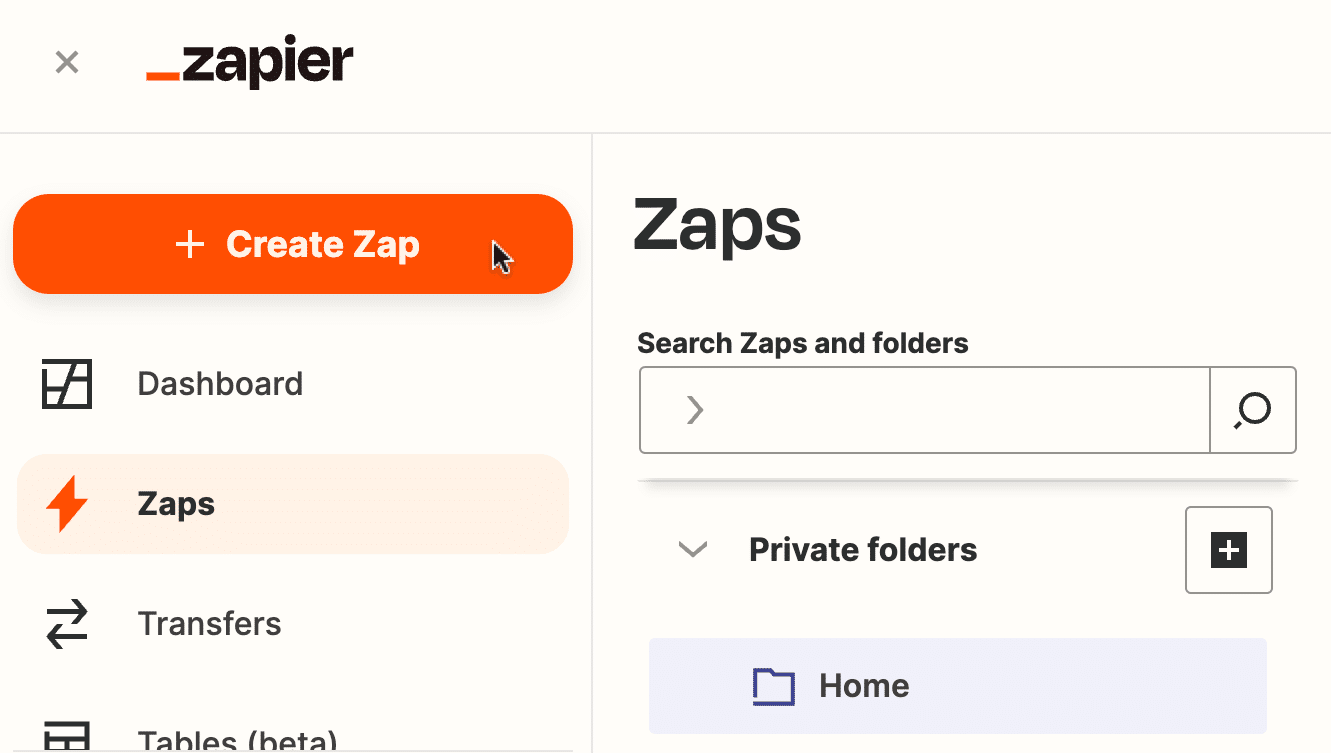 click the button to create a new zap