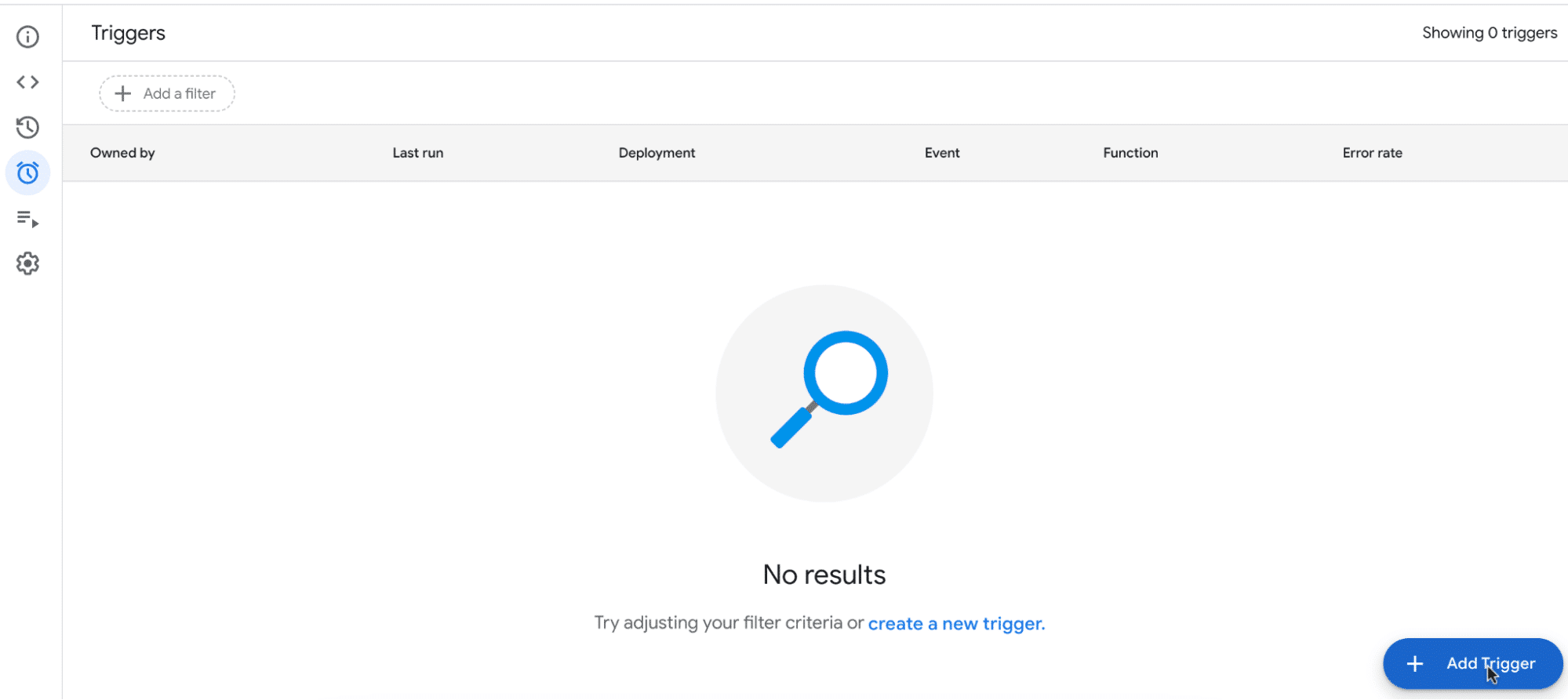 click add trigger button on the right corner