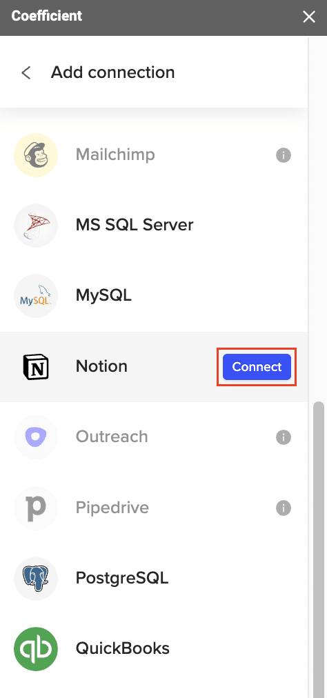 click connect to notion