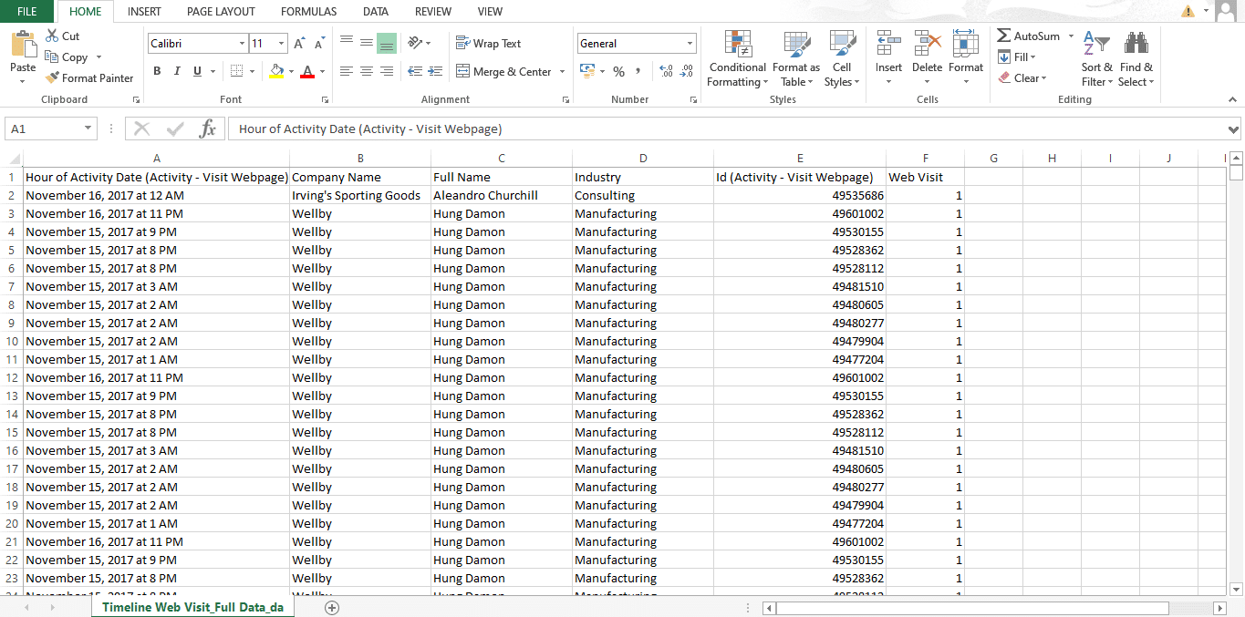 Open your downloaded file to access the exported view as a crosstab on your Excel workbook.