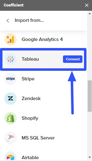 Connect your Tableau account to coefficient