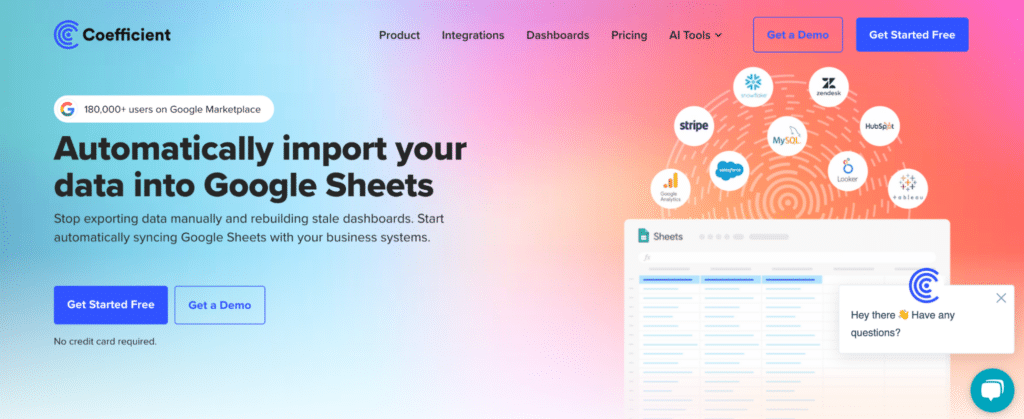Coefficient integrates with with a variety of data sources