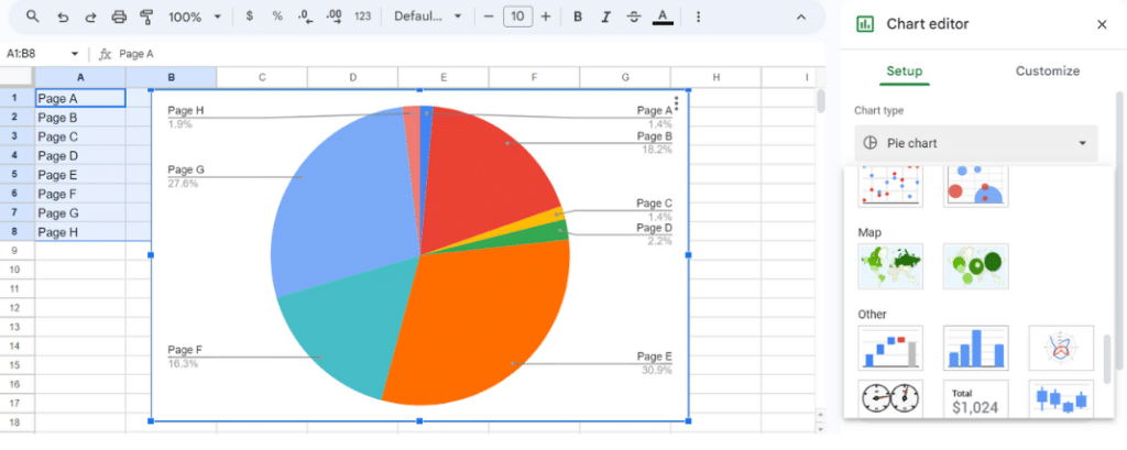 Click on "Chart type," and a list of chart options will appear