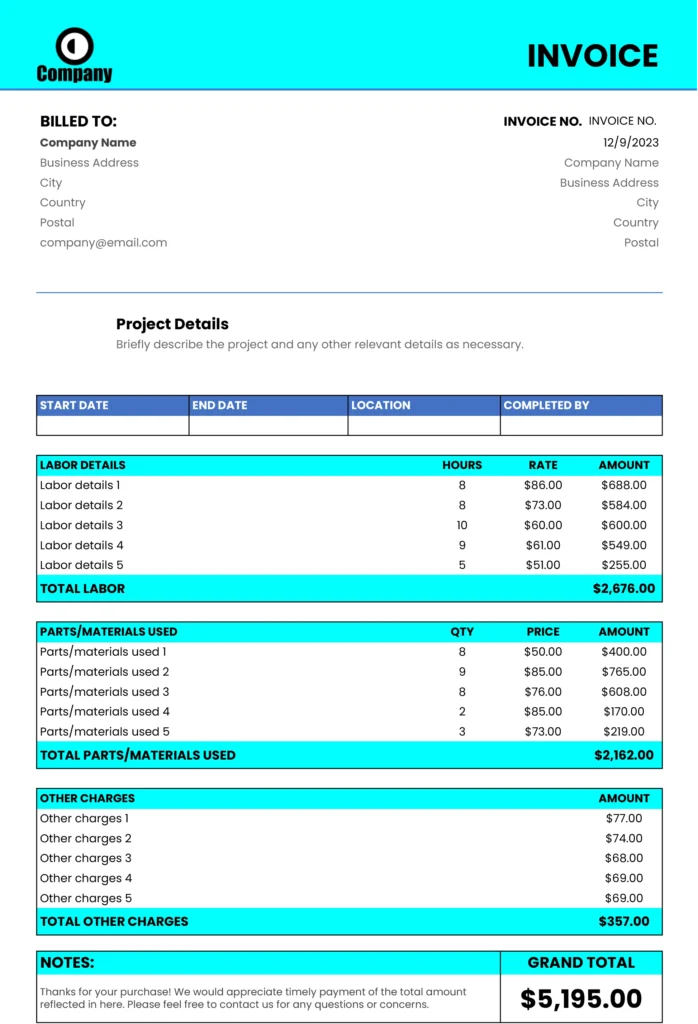 contractor invoice template