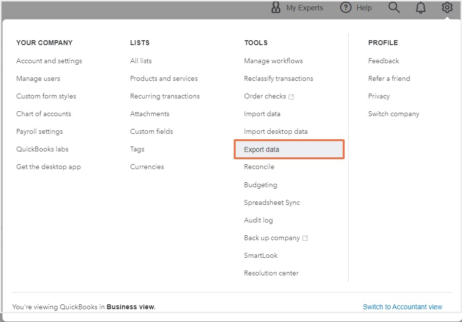 Navigate to the top right corner and click the gear icon to open the Settings menu.