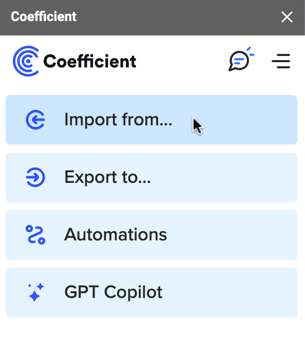 Navigate to the Coefficeint menu and select ‘Import from…’