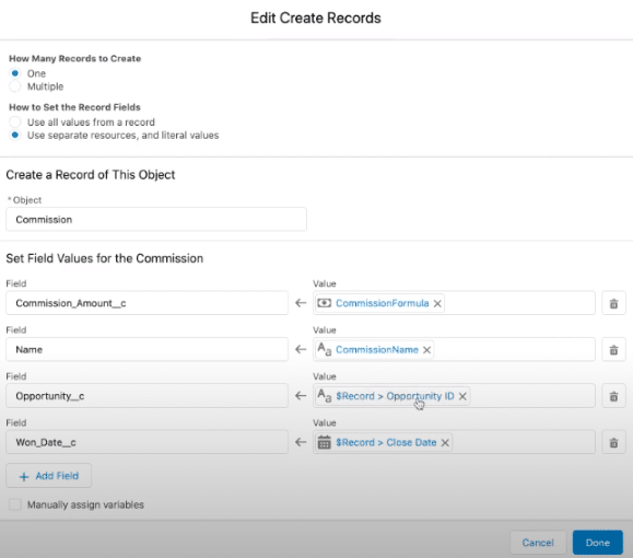 Create a new commission record.