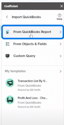 choose from quickbooks report