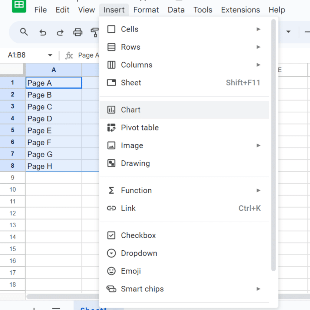 Double-click the "Insert" drop-down menu