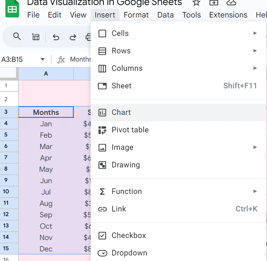 highlight the data set and click Insert, then chart