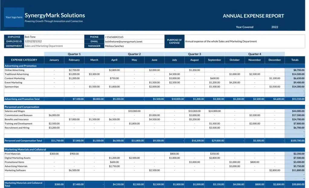 yearly expense report