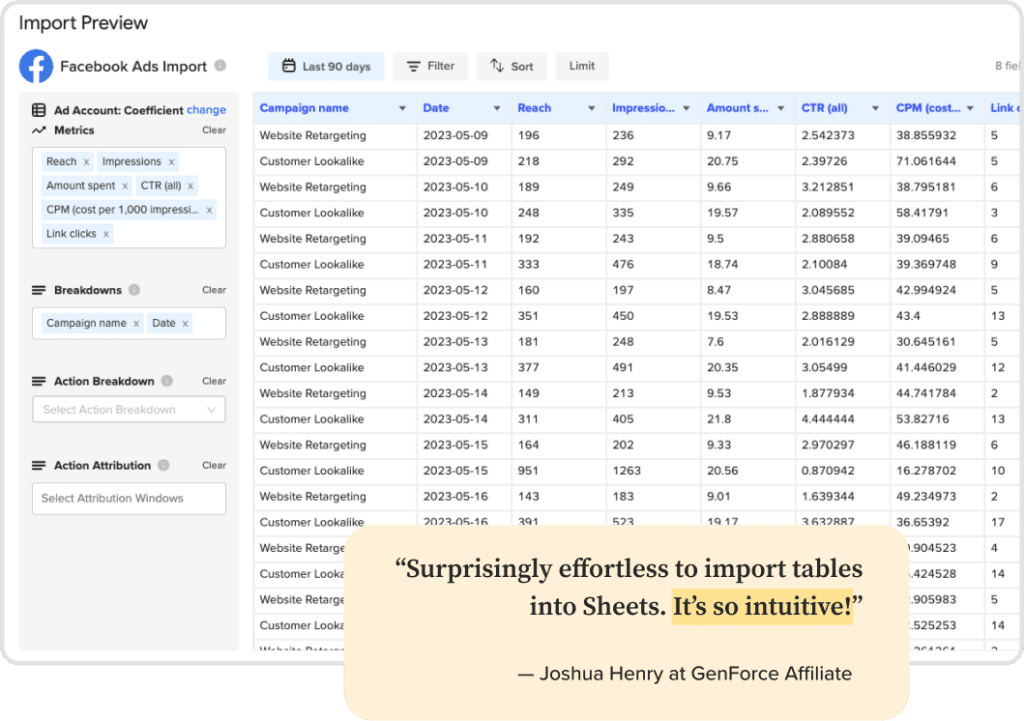 Preview Facebook Ads Data in Excel
