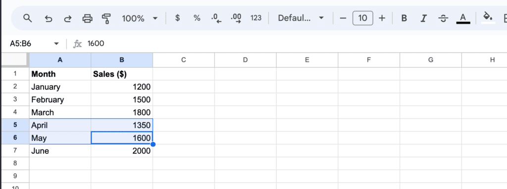Select all the cells you want to highlight by clicking and dragging the cursor over them.