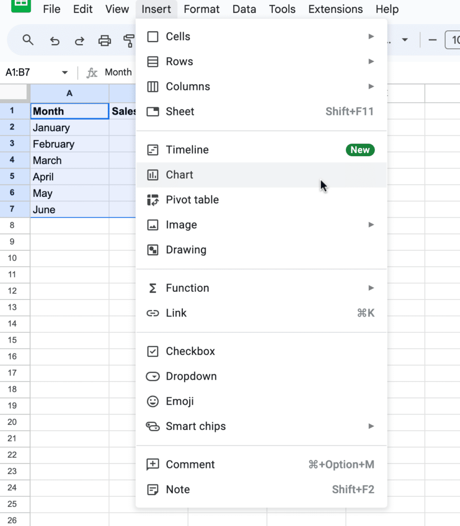 click on "Insert" and then "Chart" to begin customizing the appearance of your graph.