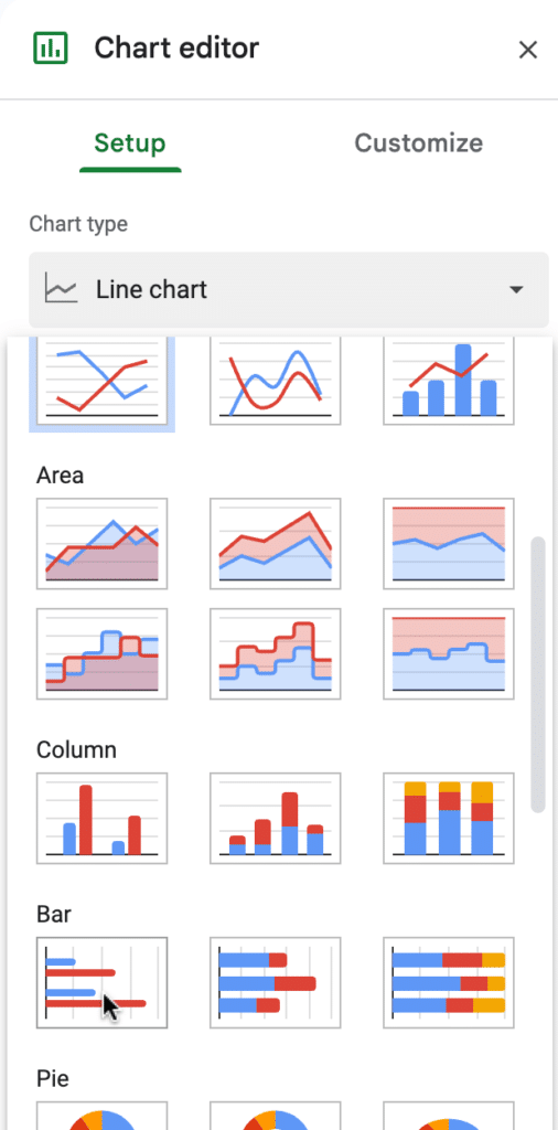 Open the drop-down and select a Bar chart.