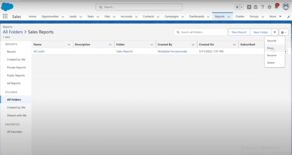 Accessing Sharing Options
