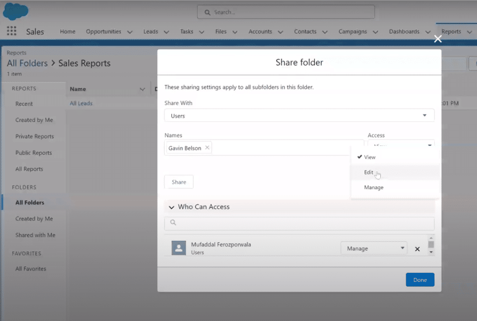 Choose between view, edit, or manage access levels according to the recipient's role.