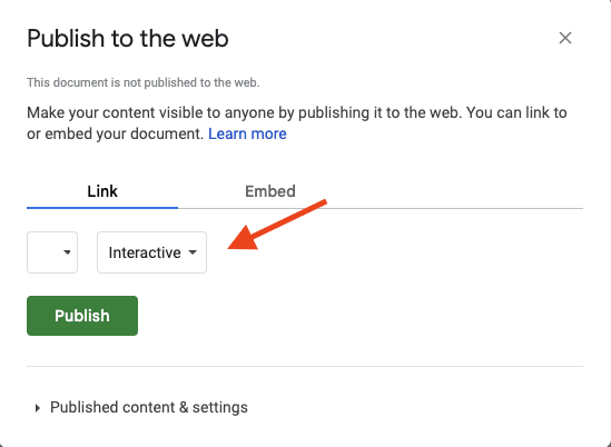 Publishing the chart in Google Sheets.
