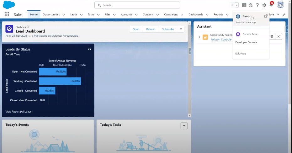 Navigating to Salesforce Setup Menu for Custom Reports