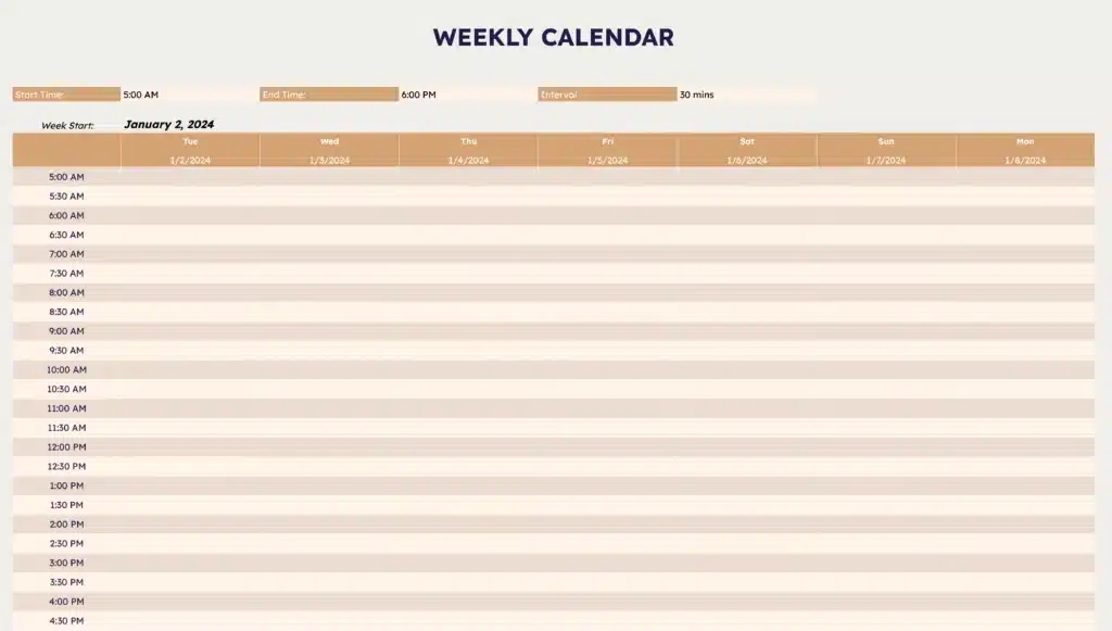 Blank Weekly Calendar Template