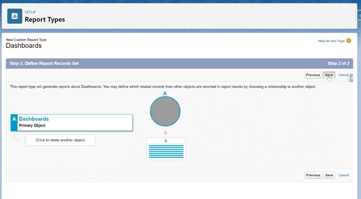Choosing the ‘Deployed’ option and proceeding in Salesforce dashboard report setup