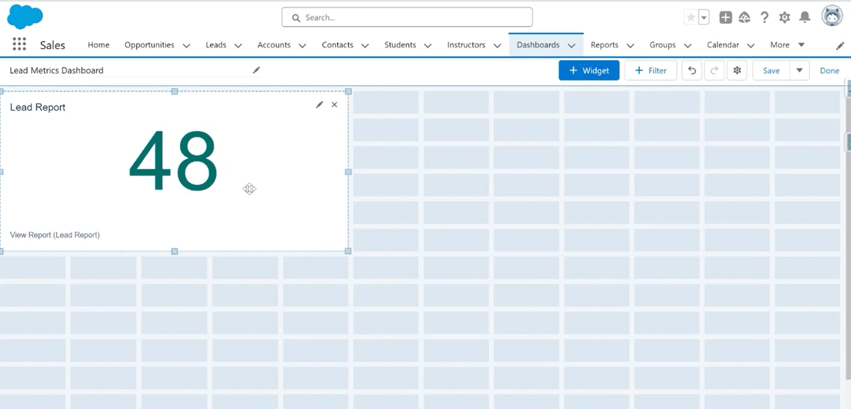 Final view of customized Salesforce dashboard