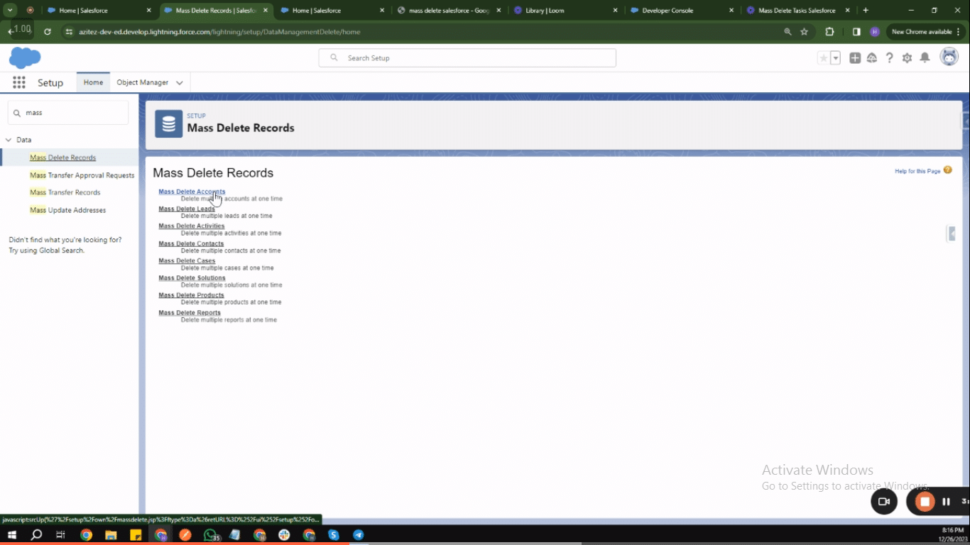 Choosing specific record types for mass deletion in Salesforce