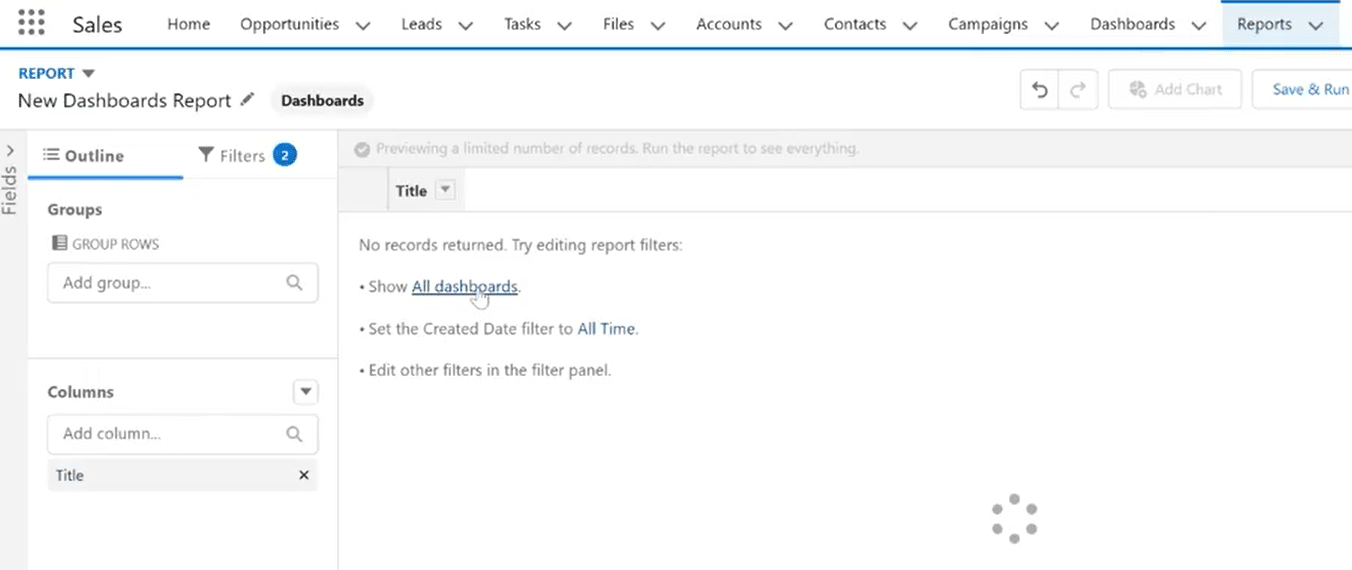 Navigating to the ‘Reports’ tab in Salesforce