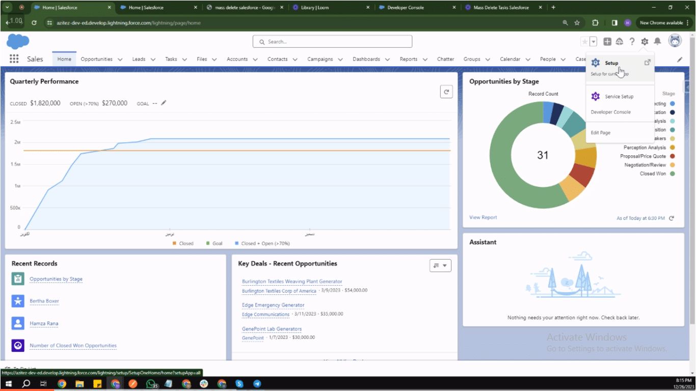 Accessing the Setup menu in Salesforce for lead management