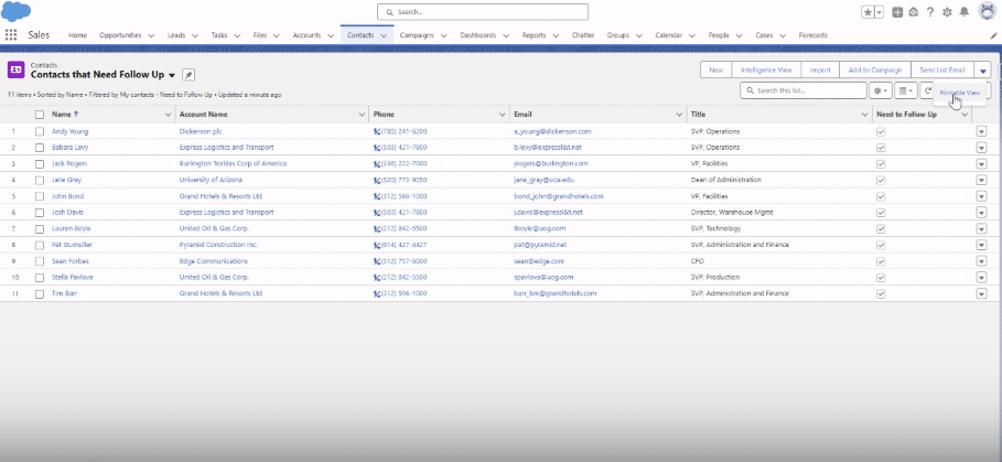 Navigating to the printable view in Salesforce for initiating contact export.