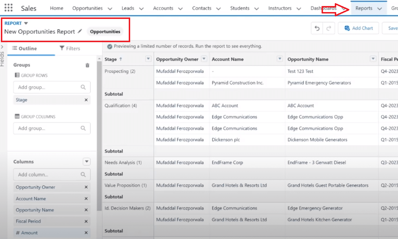 Accessing Report Module in Salesforce