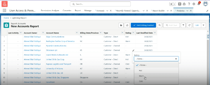 Modifying User Permissions for Inline Editing in Salesforce