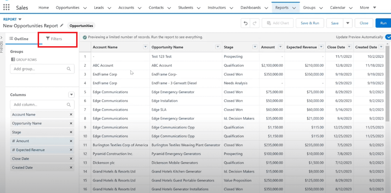 Applying Filters for Data Accuracy in Salesforce Report