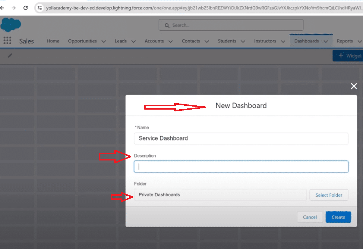 Choosing sharing settings in Salesforce dashboard