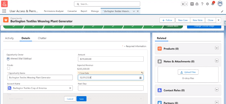 Editing Closing Date of an Opportunity in Salesforce