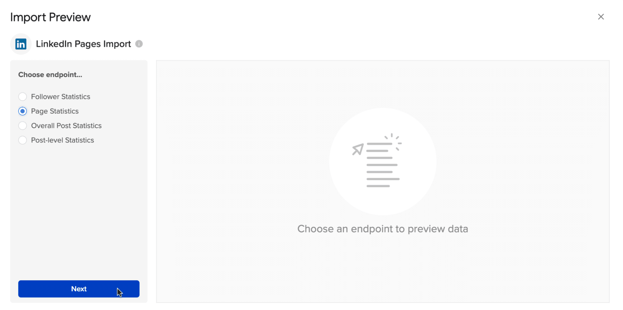 Coefficient's Import Preview menu for LinkedIn data