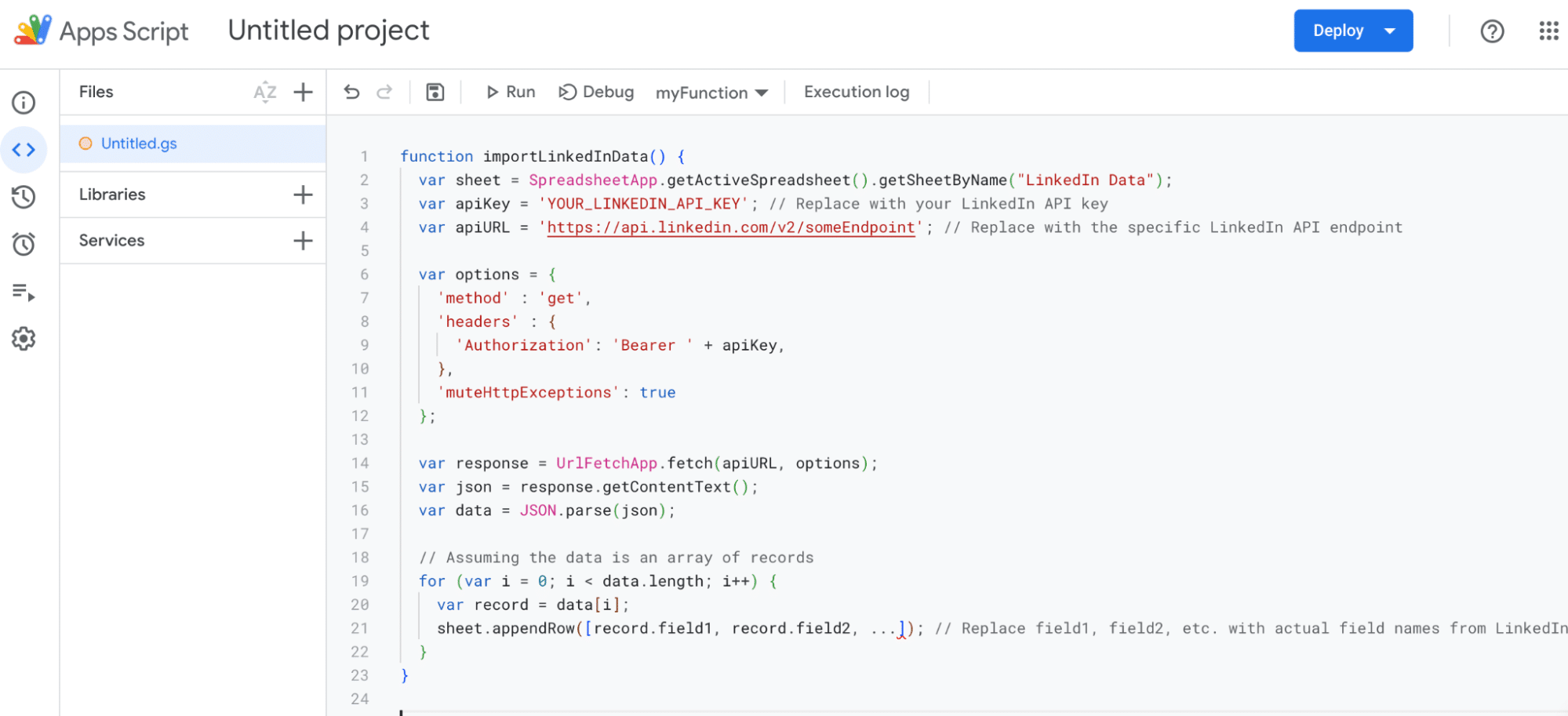  Pasting a custom script into the Google Sheets Apps Script editor