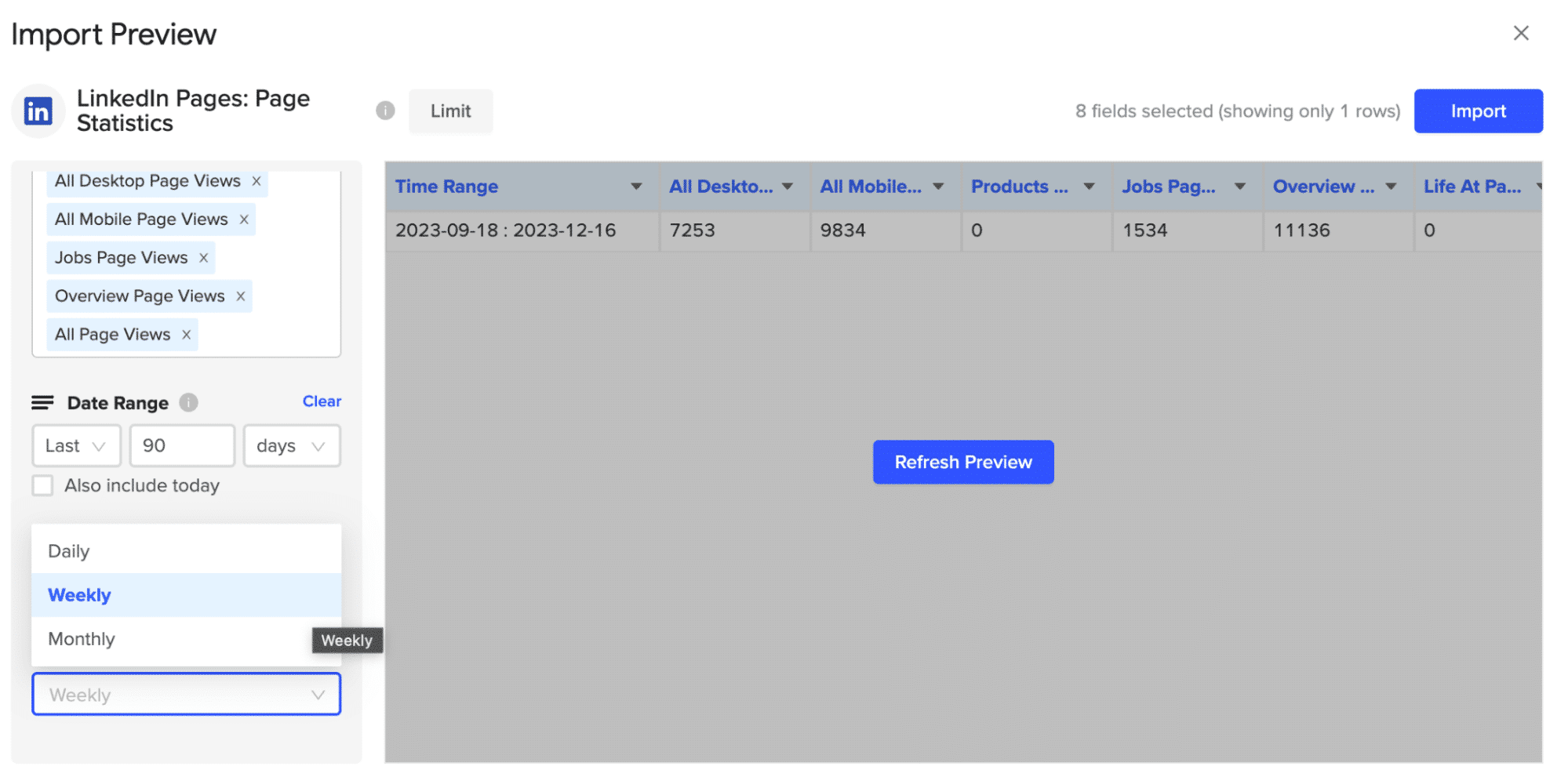  Customizing LinkedIn data import settings in Coefficient