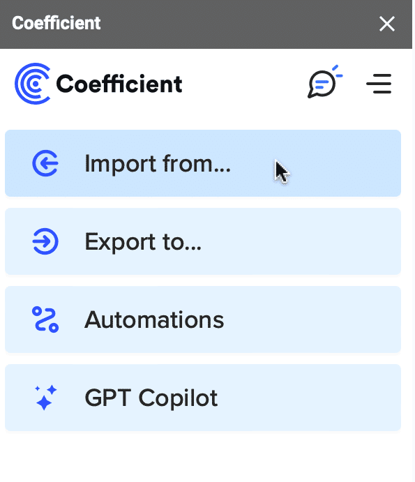 clicking import from... in the coefficient menu