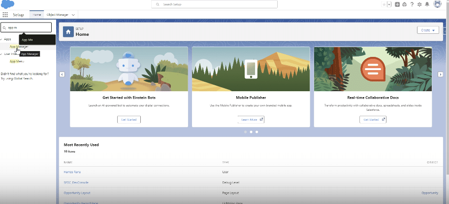 Navigating to App Manager in Salesforce