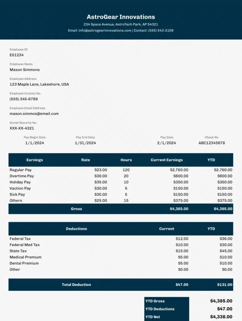 Corporate Pay Stub template