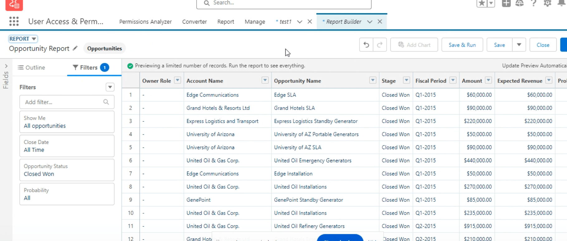"Opening the report section in Salesforce to initiate a joined report".