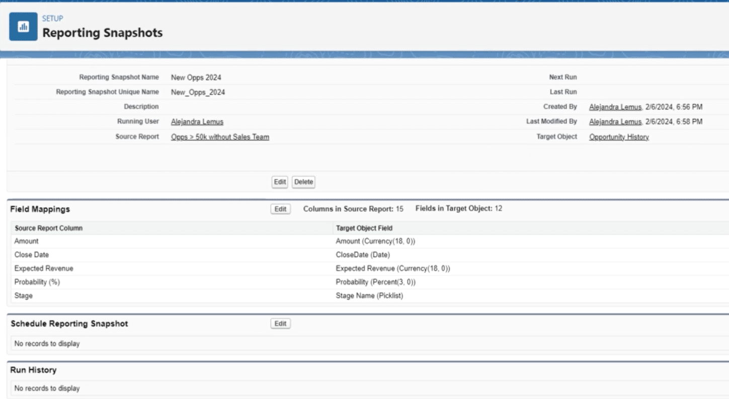 Scheduling the frequency of Salesforce reporting snapshot