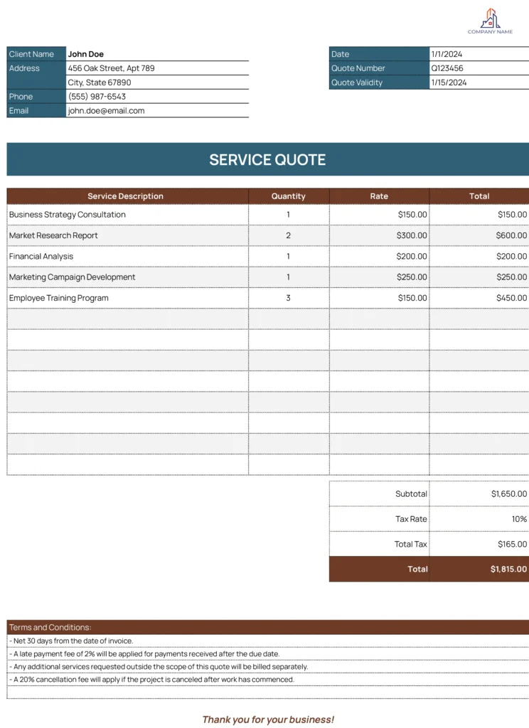 Service quote template