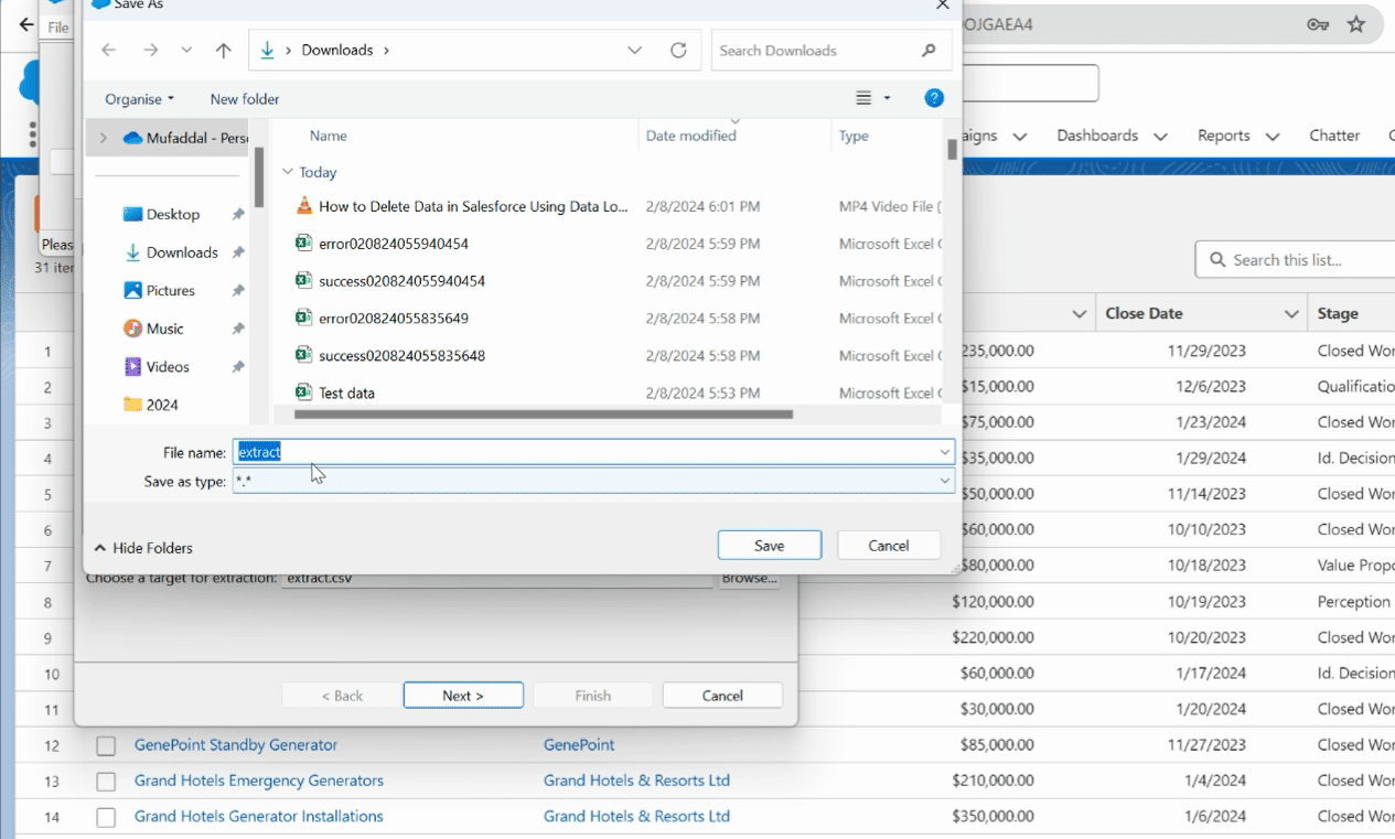 Specifying target location for Salesforce data retrieva