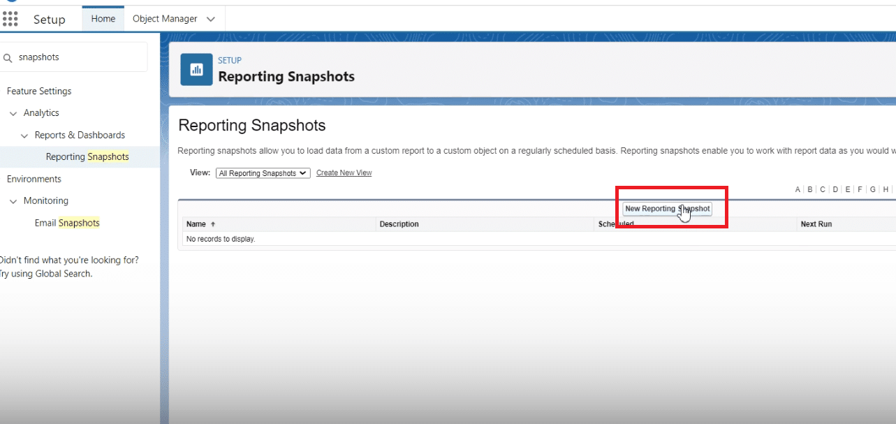 Creating a new reporting snapshot in Salesforce