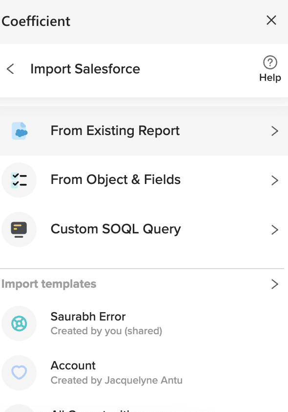 Choosing 'From Objects & Fields' for data import in Coefficient