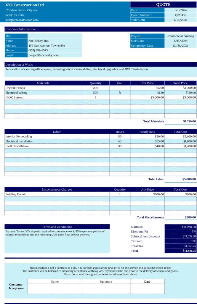 construction quote template